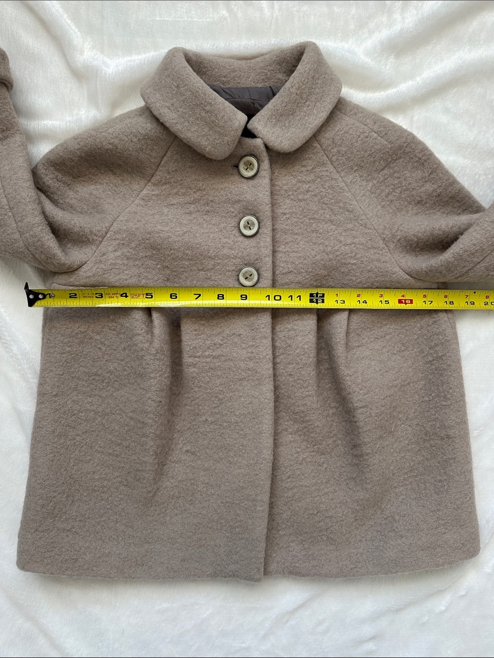 Zara Basic Wool Blend Taupe Beige 3/4 Sleeve Peter Pan Collar Swing Coat XS - Picture 8 of 11